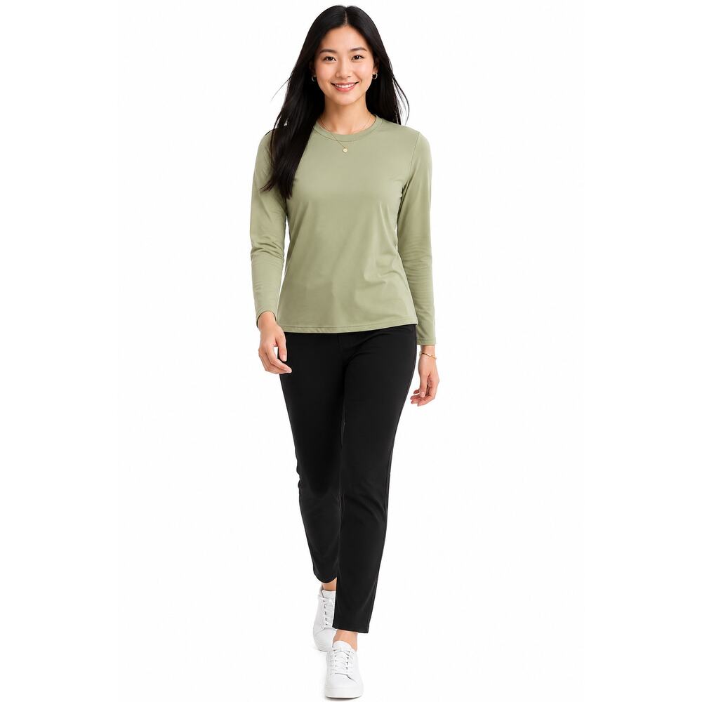 LR1708 Automet Women’s Large Olive Green Active Long Sleeve Stretch Top